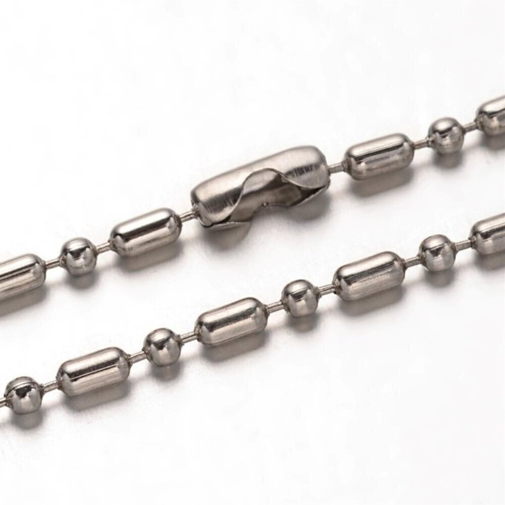 Silver Surgical Stainless Steel 2.4mm Dot Dash Ball Chain Necklace 24" Long